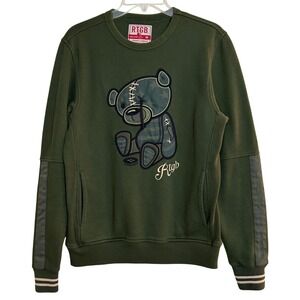 RTGB‎ Red Tag Brand Graphic Button Eyes Teddy Bear Pocket Sweatshirt Green Med